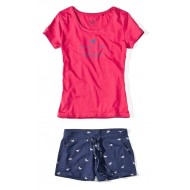 Dámsky modro-červený pyžamový komplet