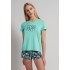 Dámsky pyžamový komplet - tyrkysové tričko a kraťasy