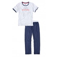 Pánske bavlnené pyžamo bielo modré MIKA - dlhé nohavice + tričko