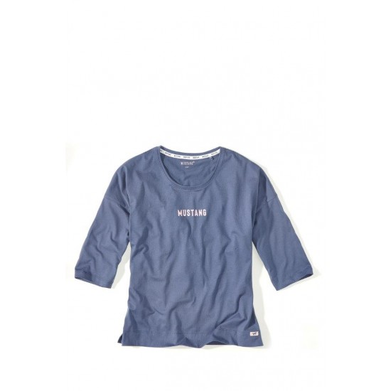 Dámske trojštvrťové modré tričko BLOG STRIPES MUSTANG