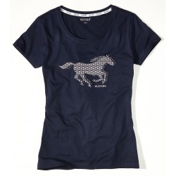 Dámske modré tričko s potlačou koňa CIRCLE DOTS