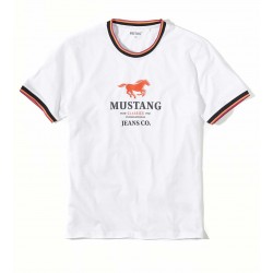 Biele tričko Mustang s červeným koňom a farebnými lemami COSMO Biele tričko Mustang s červeným koňom a farebnými lemami COSMO
