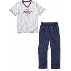 Pánske bavlnené pyžamo KNUT sivá/modrá - tričko + dlhe nohavice Pánske bavlnené pyžamo KNUT sivá/modrá - tričko + dlhe nohavice