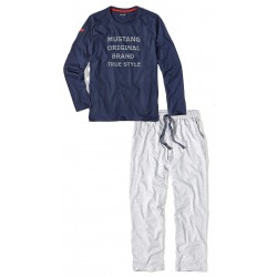 Pánske bavlnené pyžamo OLE tmavomodré/sivé - tričko s dlhým rukávom +dlhé nohavice Pánske bavlnené pyžamo OLE tmavomodré/sivé - tričko s dlhým rukávom +dlhé nohavice