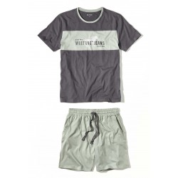 Pánske bavlnené pyžamo FERDY šedo/zelené -tričko + kraťasy Pánske bavlnené pyžamo FERDY šedo/zelené -tričko + kraťasy