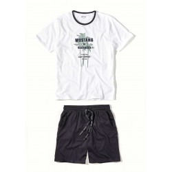 Pánske bavlnené pyžamo GINO bielo/modré tričko + kraťasy Pánske bavlnené pyžamo GINO bielo/modré tričko + kraťasy